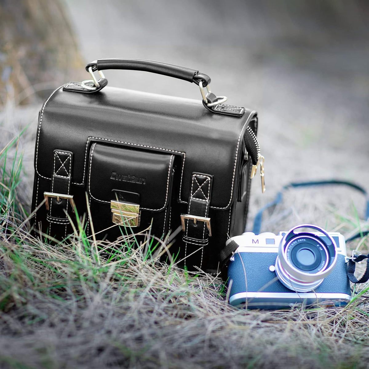Cwatcun 3-in-1 Retro Camera Bag, PU Leather Camera Crossbody/Backpack/Case
