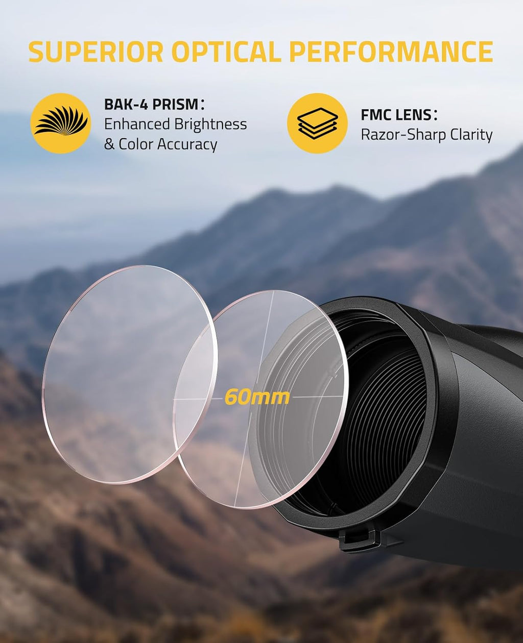 CVLIFE 12x60 Monoculars for Adults High Powered with Smartphone Adapter, BAK4 Prism FMC Lens, Tripod & Hand Strap Included, Monocular Telescope for Bird Watching Hiking Travel