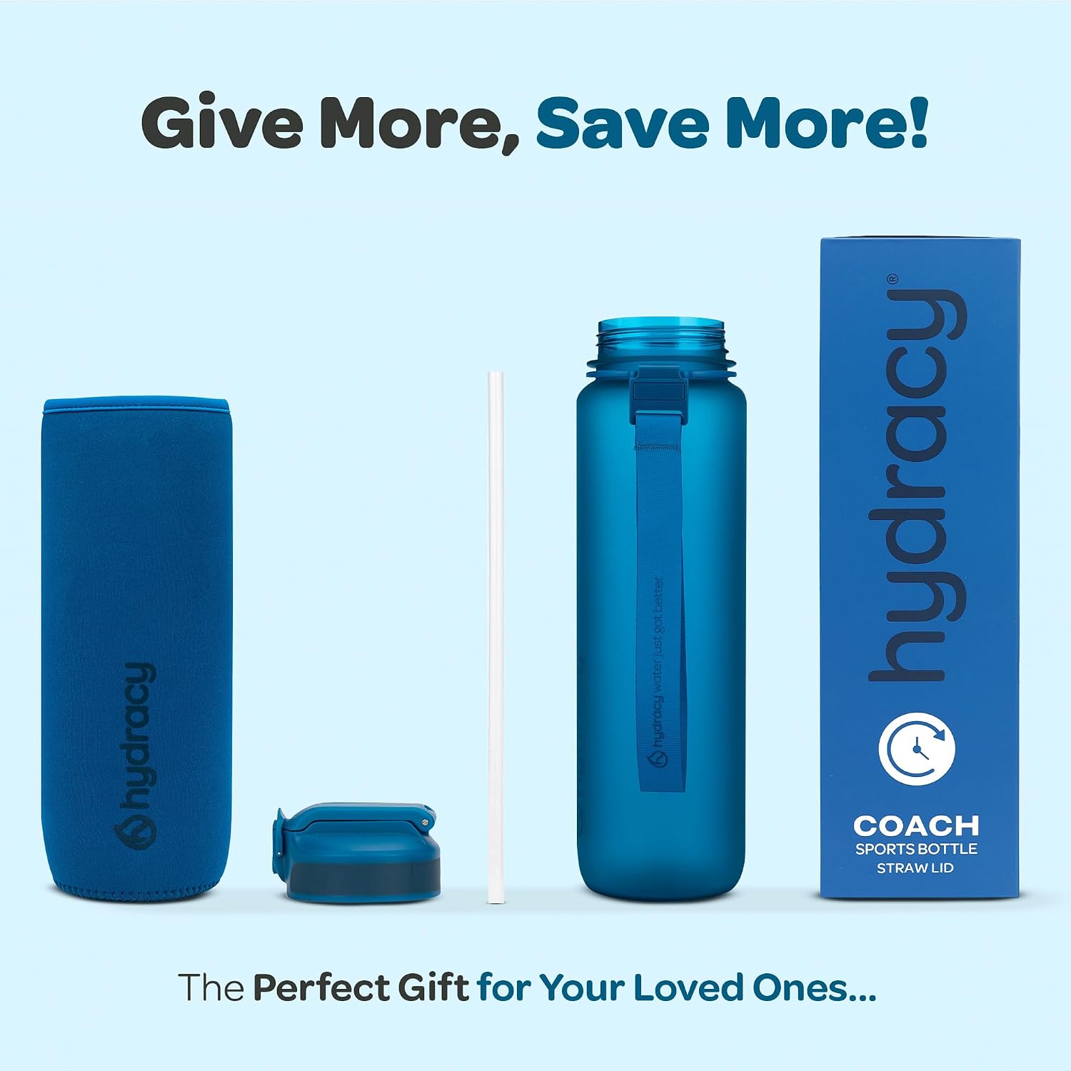 Hydracy Motivational Water Bottle with Time Marker and Straw Lid 32 oz