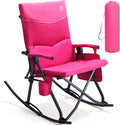 EVER ADVANCED Oversized Folding Rocking Camping Chair, Padded Portable Rocker Chair for Patio, Lawn and Outdoors, Heavy Duty Hard Armchair for Adults Supports 400lbs, Pink