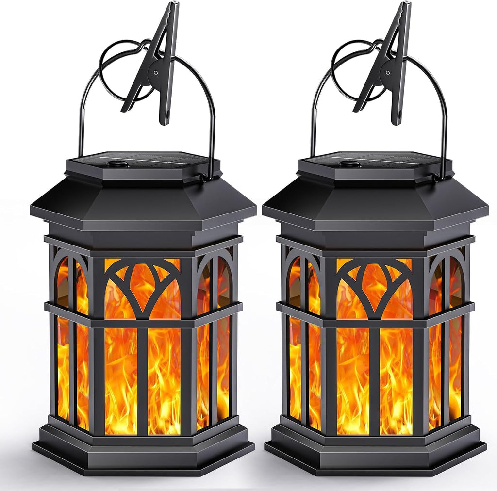 4 Pack Solar Lanterns Outdoor Waterproof, Upgraded Flickering Flame Solar Lantern Lights, Auto On/Off Outdoor Lanterns, Outdoor Hanging Lantern for Yard Garden Table Decor