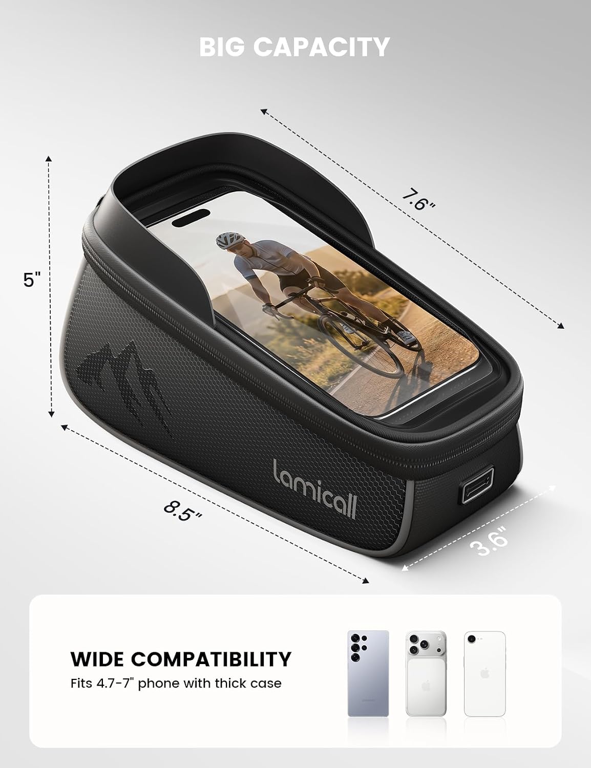 Lamicall Bike Frame Bag Waterproof - [1.6L Large Capacity] Bike Phone Bag