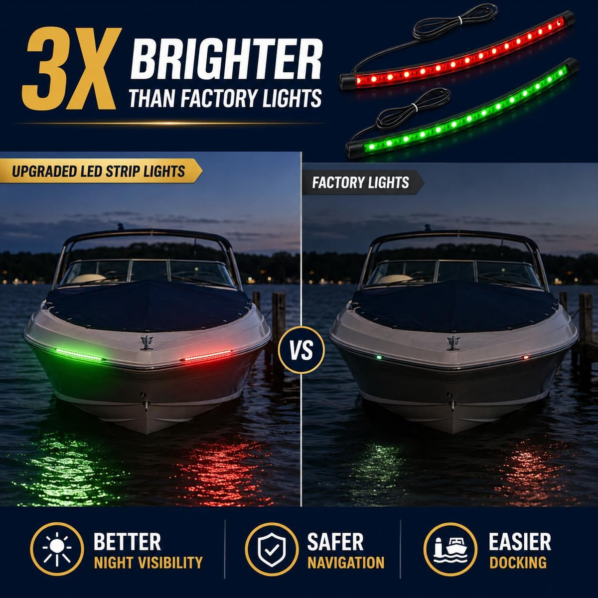 Navigation Lights For Boats Led, Boat Red and Green Bow Lights, Boat Night Fishing Lights, Deck Lights, IP67 Waterproof for Pontoon Boat Bas Boat Dinghy Kayak Jon Boat Yacht