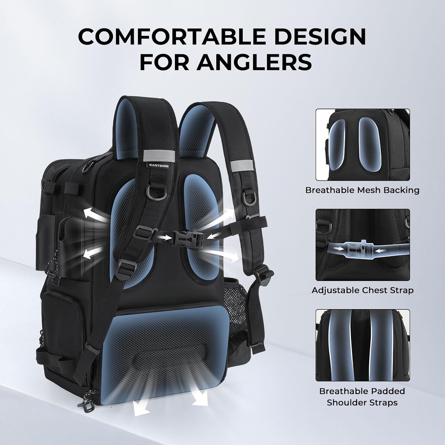 KastKing BaitSpace Fishing Tackle Backpack with Removable Bait Binder,2 Rod Holders Storage Fishing Gear and Equipment