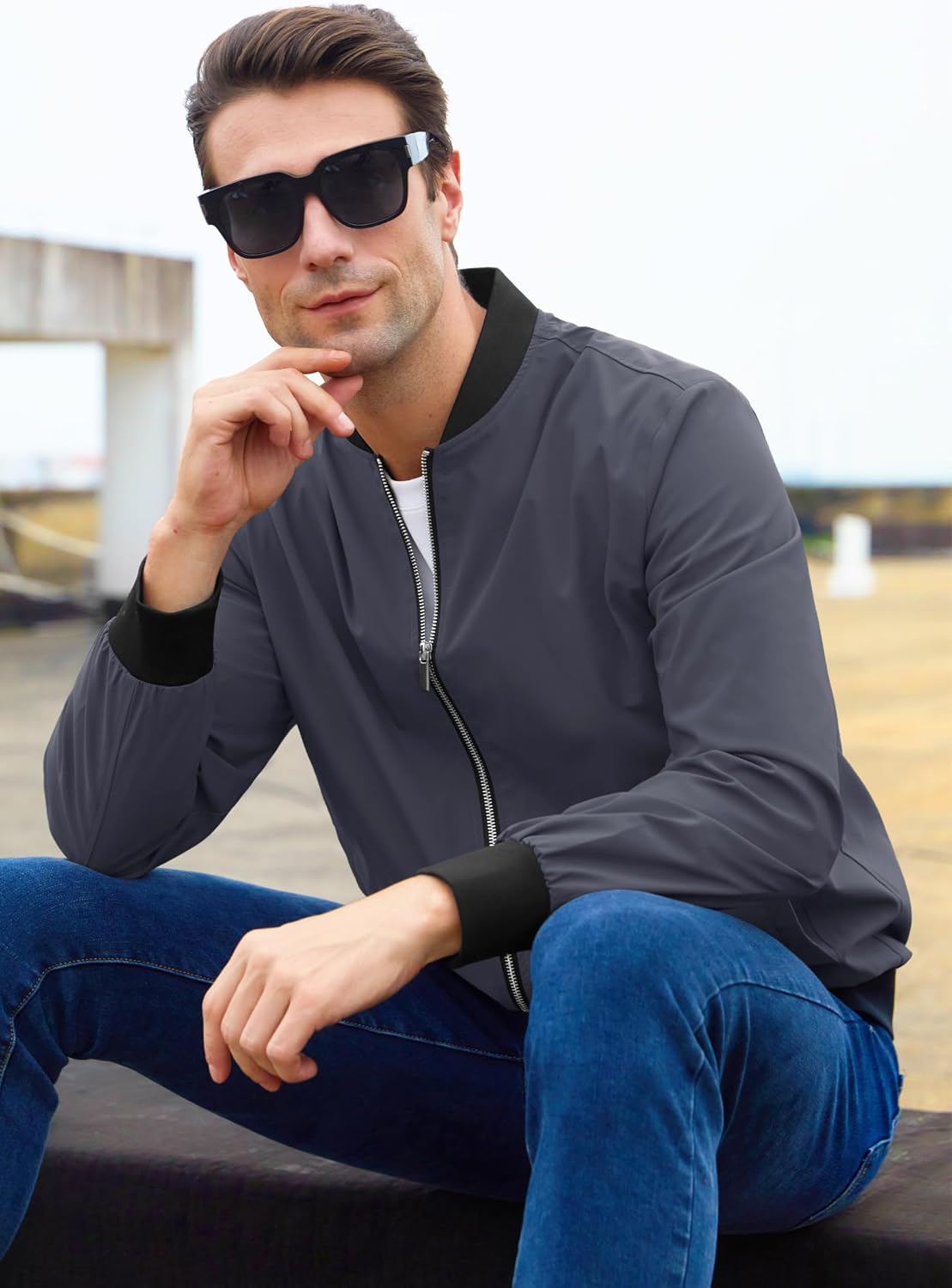 MAGCOMSEN Men's Bomber Jacket Lightweight Full Zip Windbreaker Jackets