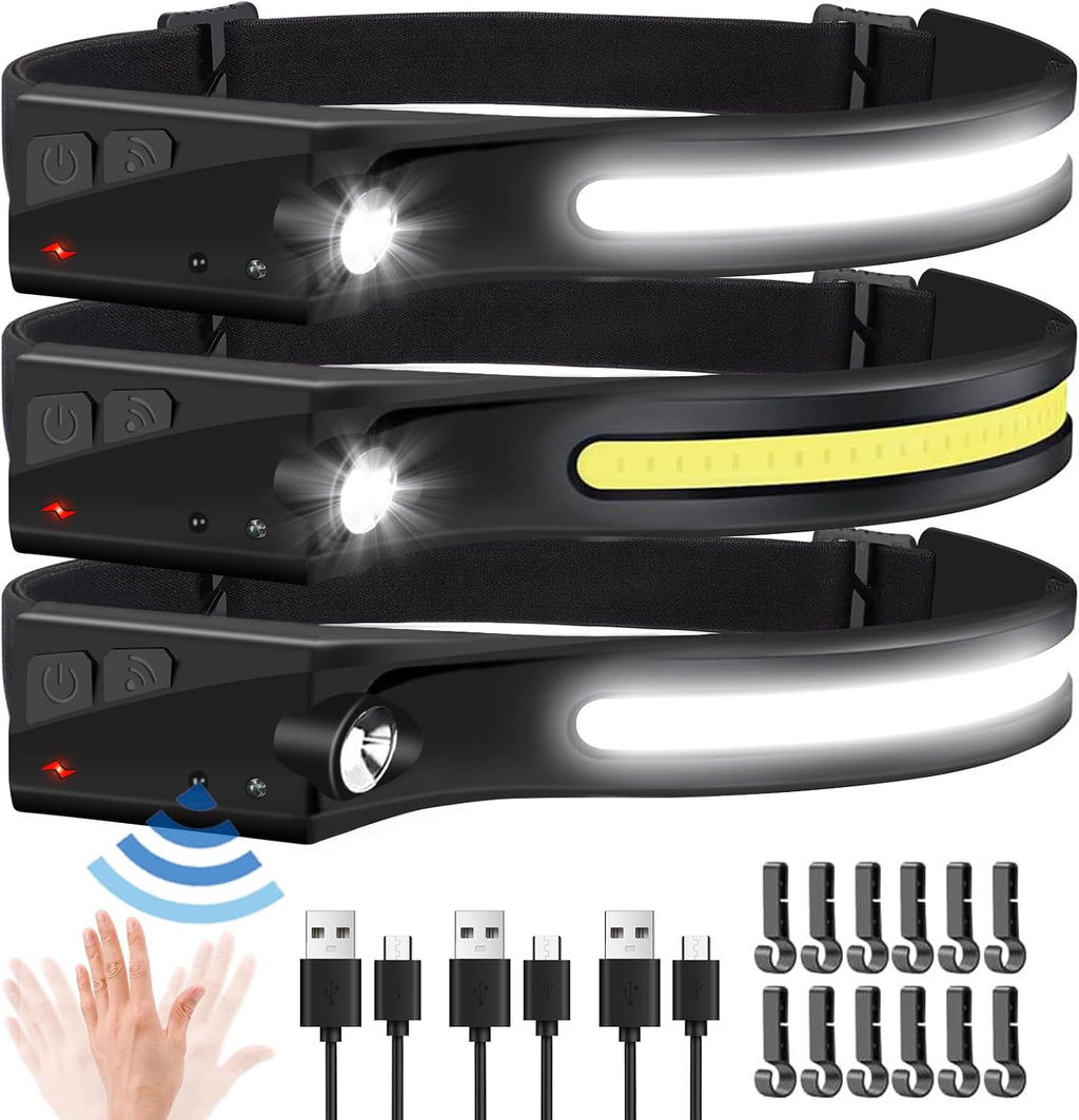 EGUKU Rechargeable Headlamp 3 Pack, 230° Wide Beam LED Head Lamp for Adults