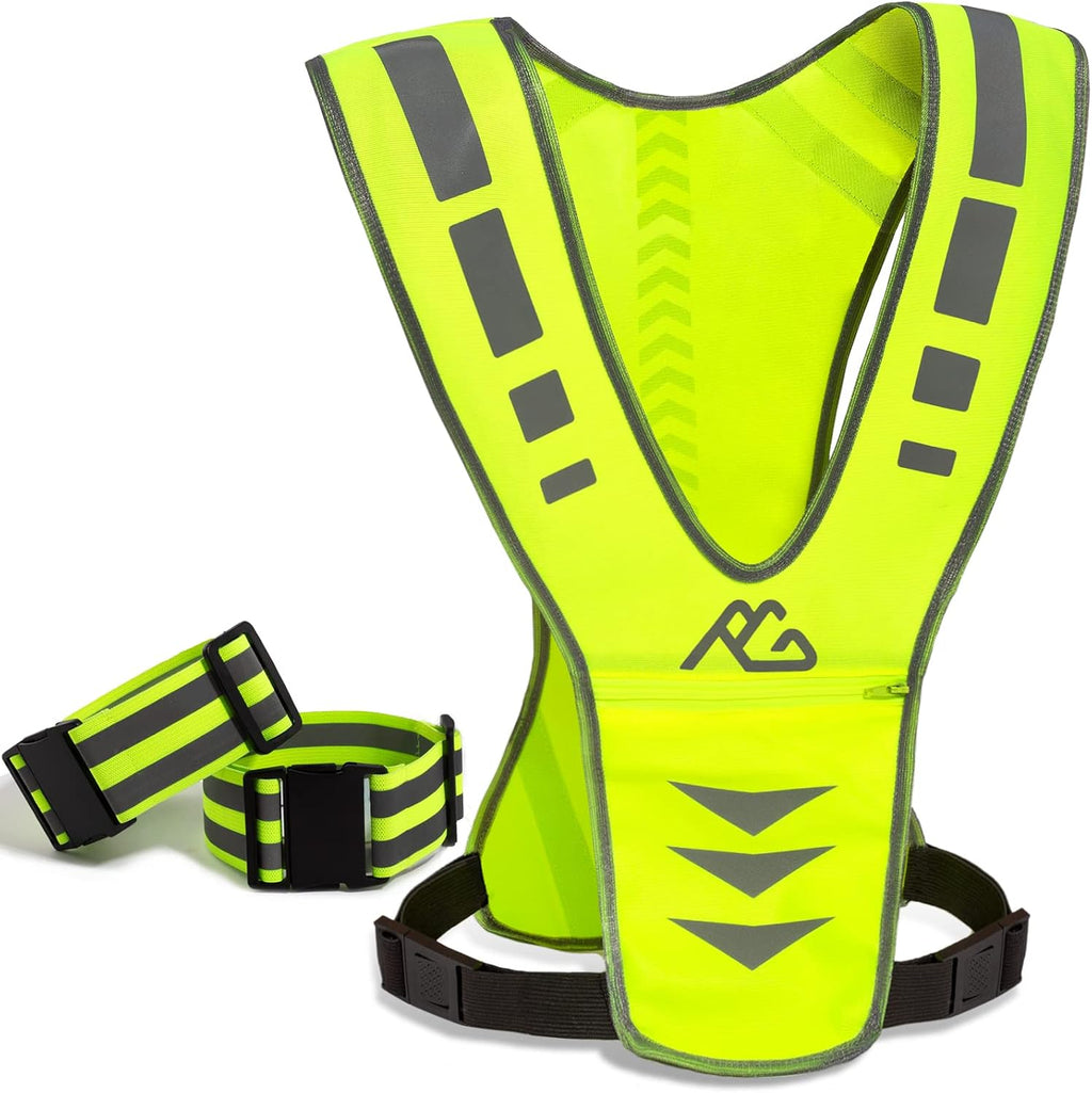 GoxRunx Reflective Running Vest Gear with Reflective Bands for Women Men Safety Reflective Vest for Walking Running Cycling at Night