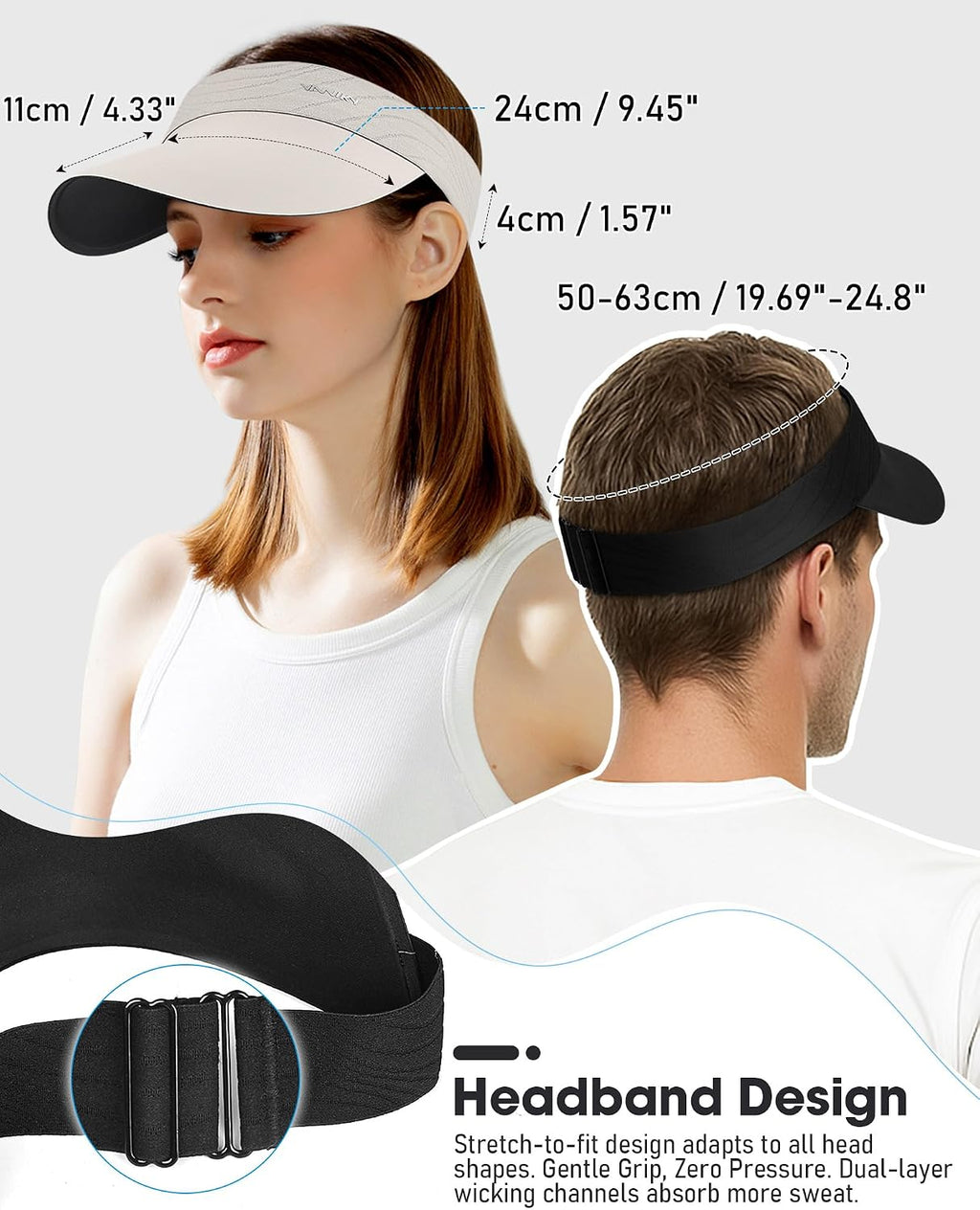 YANIKY Sun Visor Hat for Women,UPF50+ Seamless Sun Hats Men Women Lightweight Sports Cap Stretchy Ponytail Hat for Outdoor