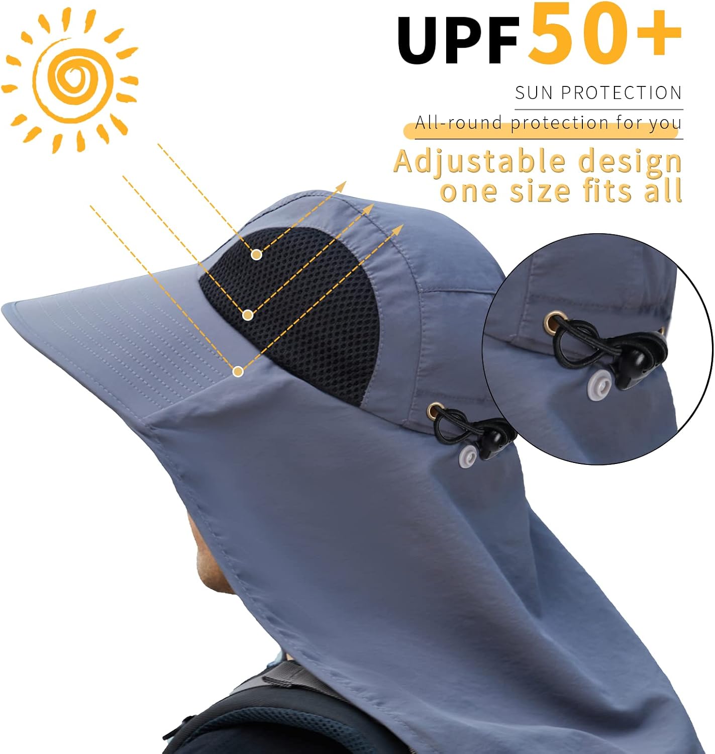 Sun Hat for Men Women with Neck Flap,UPF 50+ UV Protection Fishing Hat