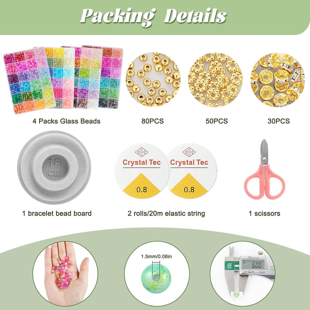 3524pcs Glass Beads Bracelet Making Kit, 4 Types 96 Colors 6mm Glass Beads