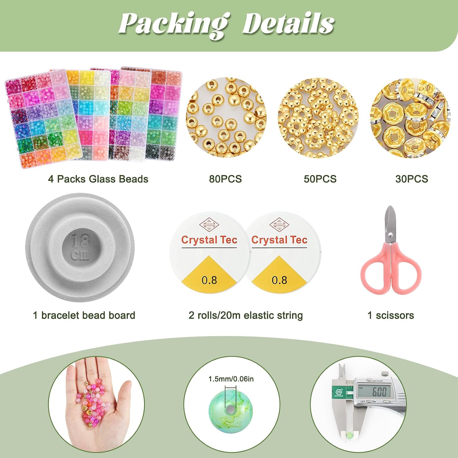 3524pcs Glass Beads Bracelet Making Kit, 4 Types 96 Colors 6mm Glass Beads