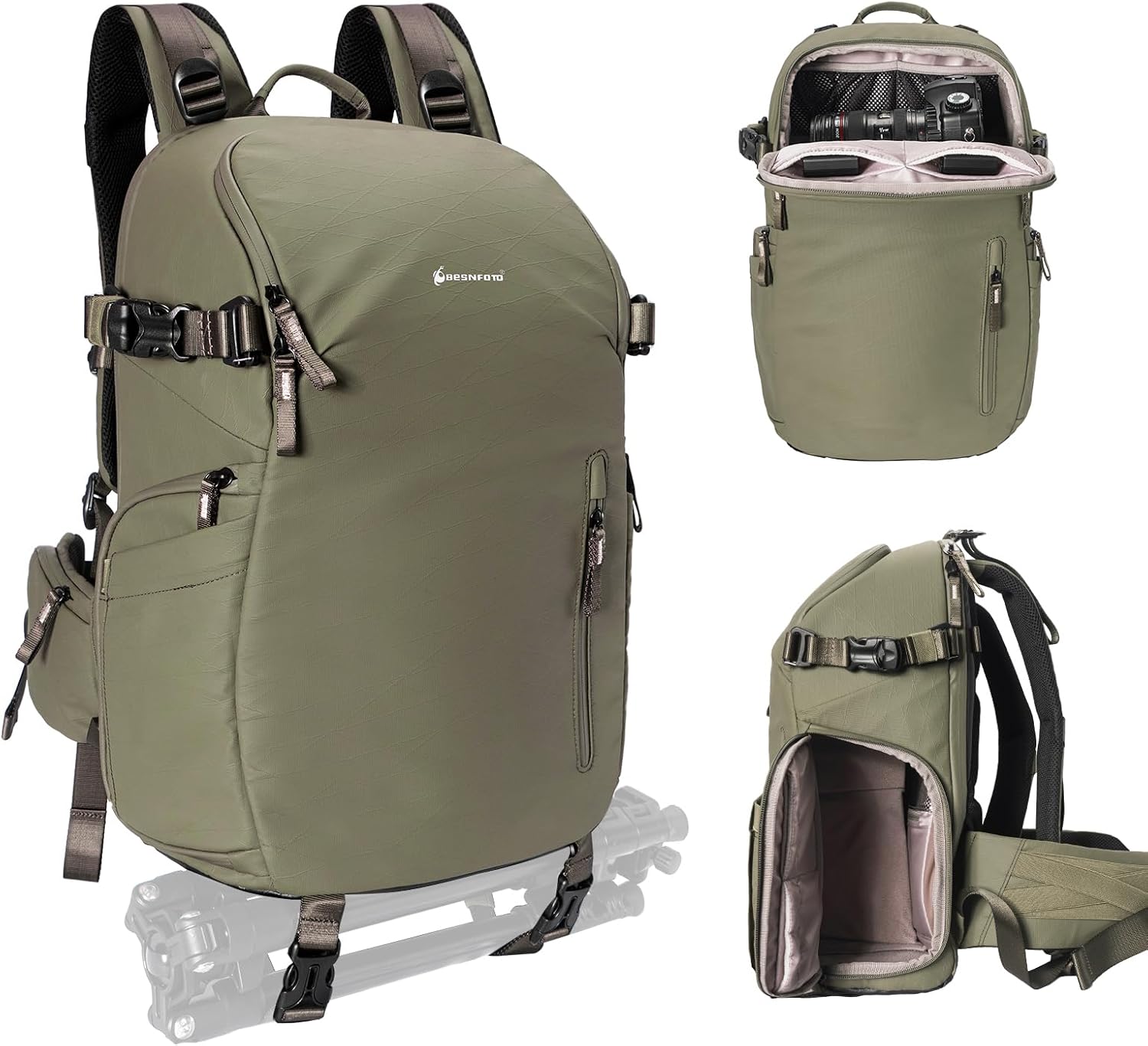 Besnfoto Camera Backpack Waterproof Bag Professional Travel Photography Bag Large for DSLR SLR Mirrorless Camera with Tripod Holder and Laptop Compartment Compatible with Canon/Nikon/Sony