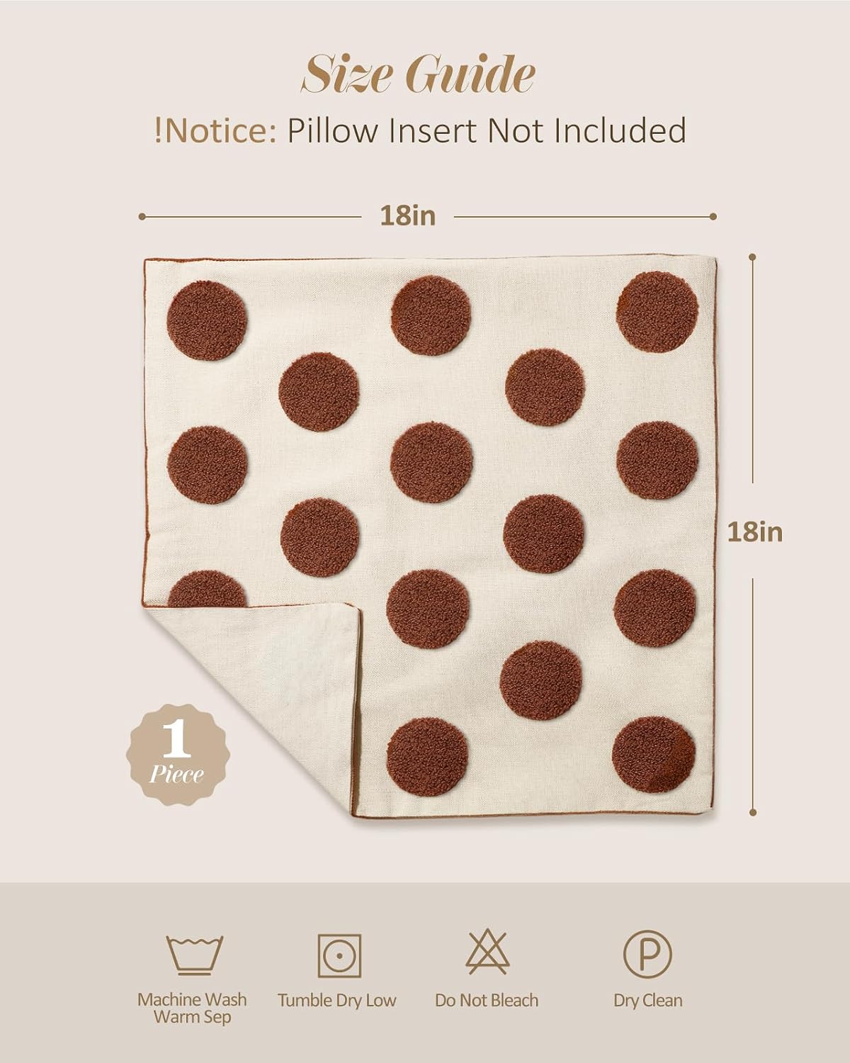 Fall Embroidered Throw Pillow Cover 18x18 Inch, Brown Polka Dot