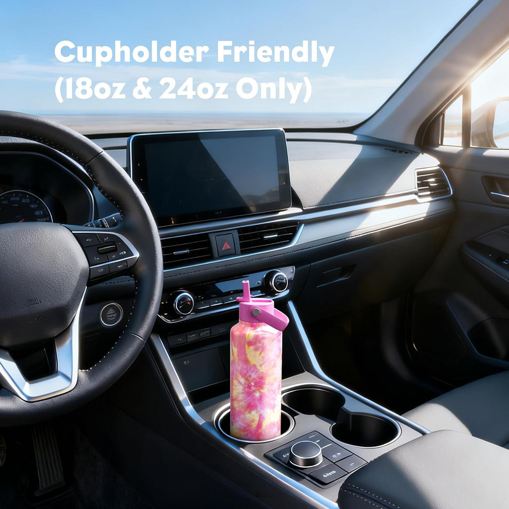24 oz Vacuum Water Bottle for School: Lightweight, Leakproof, Flex Cap, BPA-Free, Cupholder Friendly, Vacuum Flask with Straw for Girl, College, Outdoors, Sport, Daily, Gift, Classroom (Citrus Dream)
