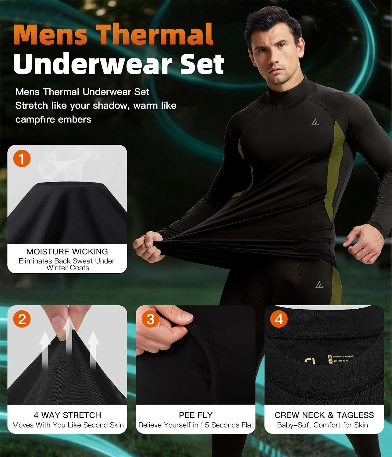 Mens Thermal Underwear Long Johns Set Cold Weather Hunting Base Layer