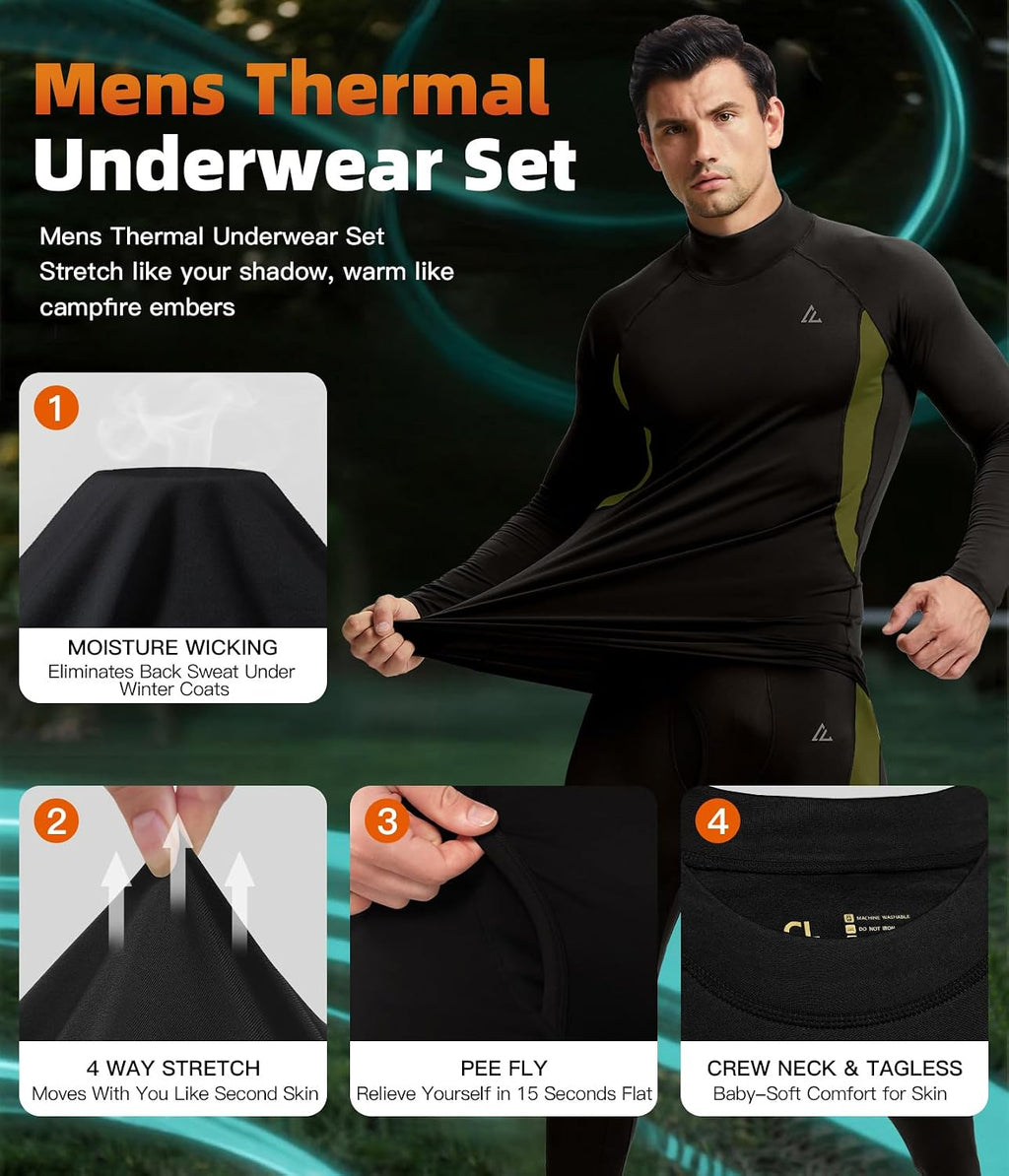 Mens Thermal Underwear Long Johns Set Cold Weather Hunting Base Layer
