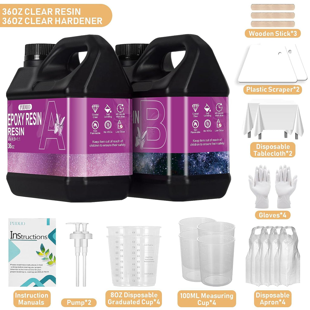 Puduo Epoxy Resin Kit 72OZ, Newly Formulated Crystal Clear Epoxy Resin