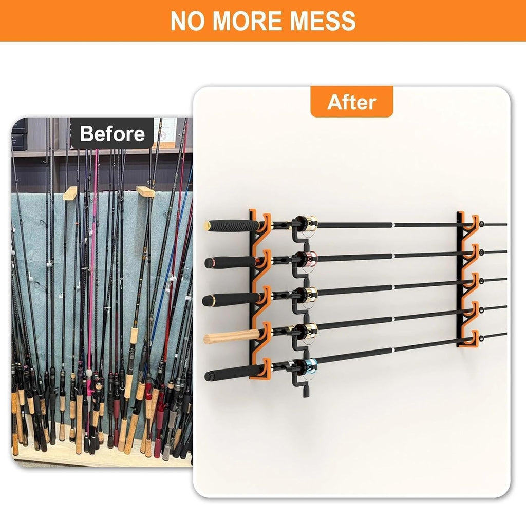 2 Pack Horizontal Fishing Rod Holders for Garage Wall & Ceiling, Anti-Scratch Soft PU Pad Rod Rack, Fishing Pole Storage Organizer Holds up to 10 Rod, Wall Mount Rod Keepers for Casting Rods