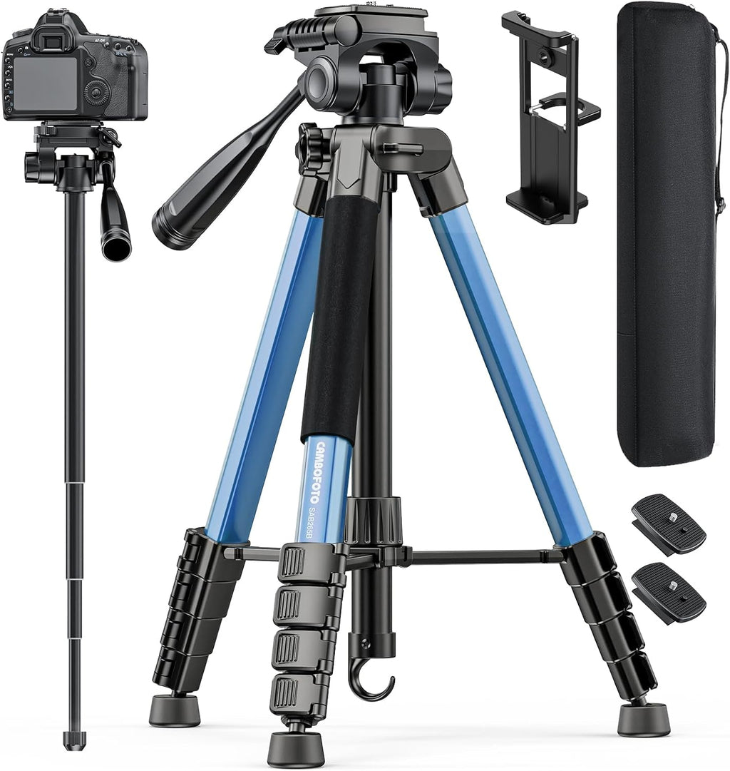 CAMBOFOTO 73" Camera Tripod and Monopod, Aluminum Tripod Stand/Black