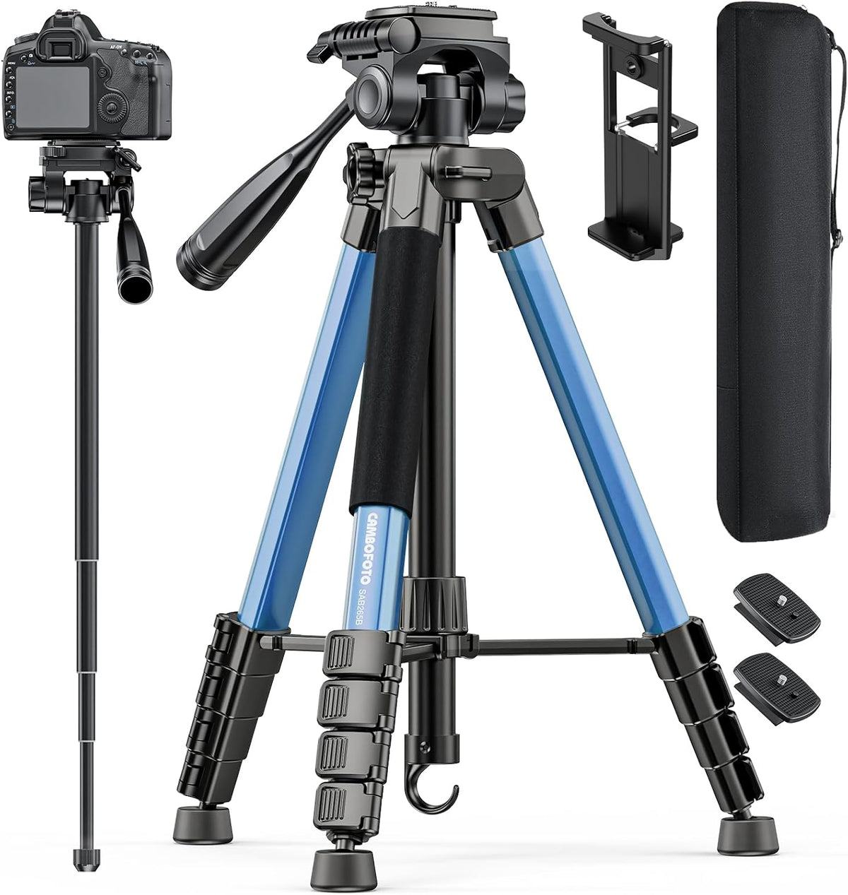 CAMBOFOTO 73" Camera Tripod and Monopod, Aluminum Tripod Stand/Black
