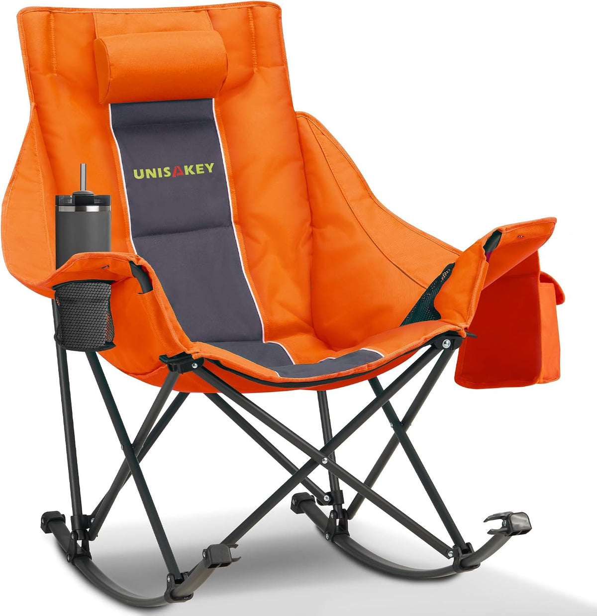 Unisakey Oversize Foldable Rocking Camping Chair300lbs Capacity,Orange