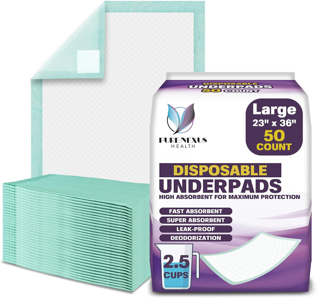 Disposable Bed Pads with Adhesive for Adults and Kids 23 x 36 (50 Count) - Super Absorbent Waterproof Incontinence Underpads, Chuck Pads, Chux Pads, Changing Pads for Baby, Pee Pads