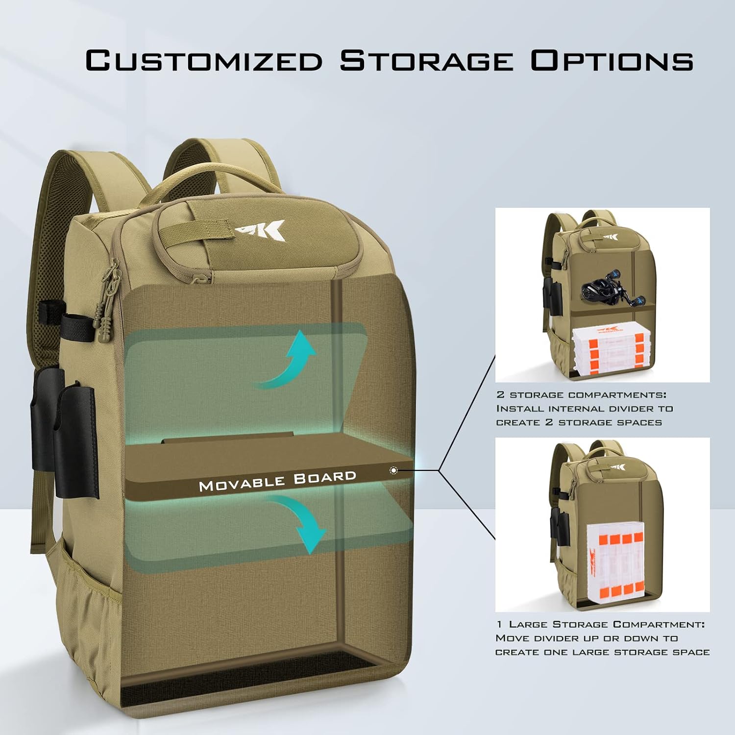 KastKing KarryAll Fishing Backpack with Rod Holder 4 Tackle Boxes, 40/26L