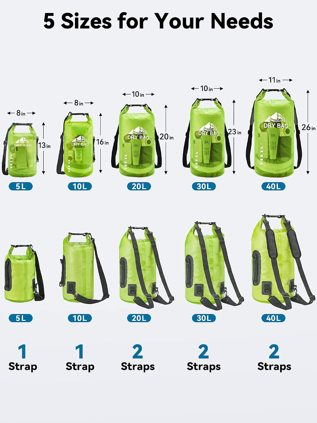 HEETA Dry Bag Waterproof Backpack with Phone Case 5L/10L/20L/30L/40L