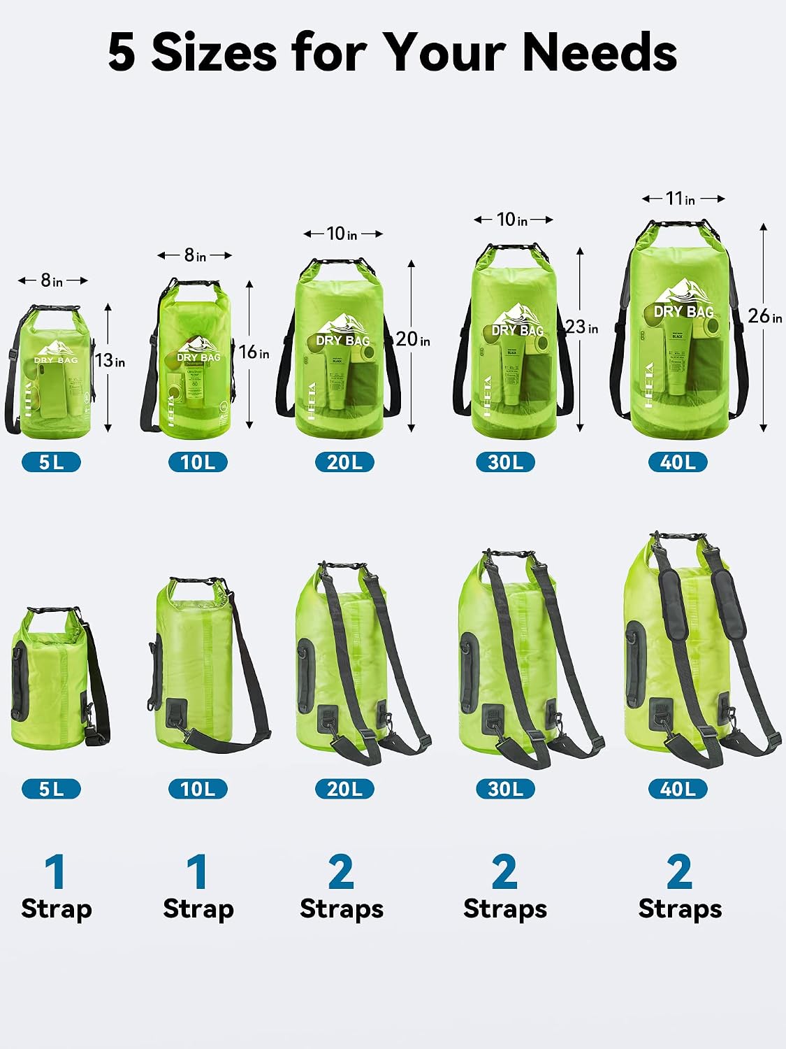 HEETA Dry Bag Waterproof Backpack with Phone Case 5L/10L/20L/30L/40L