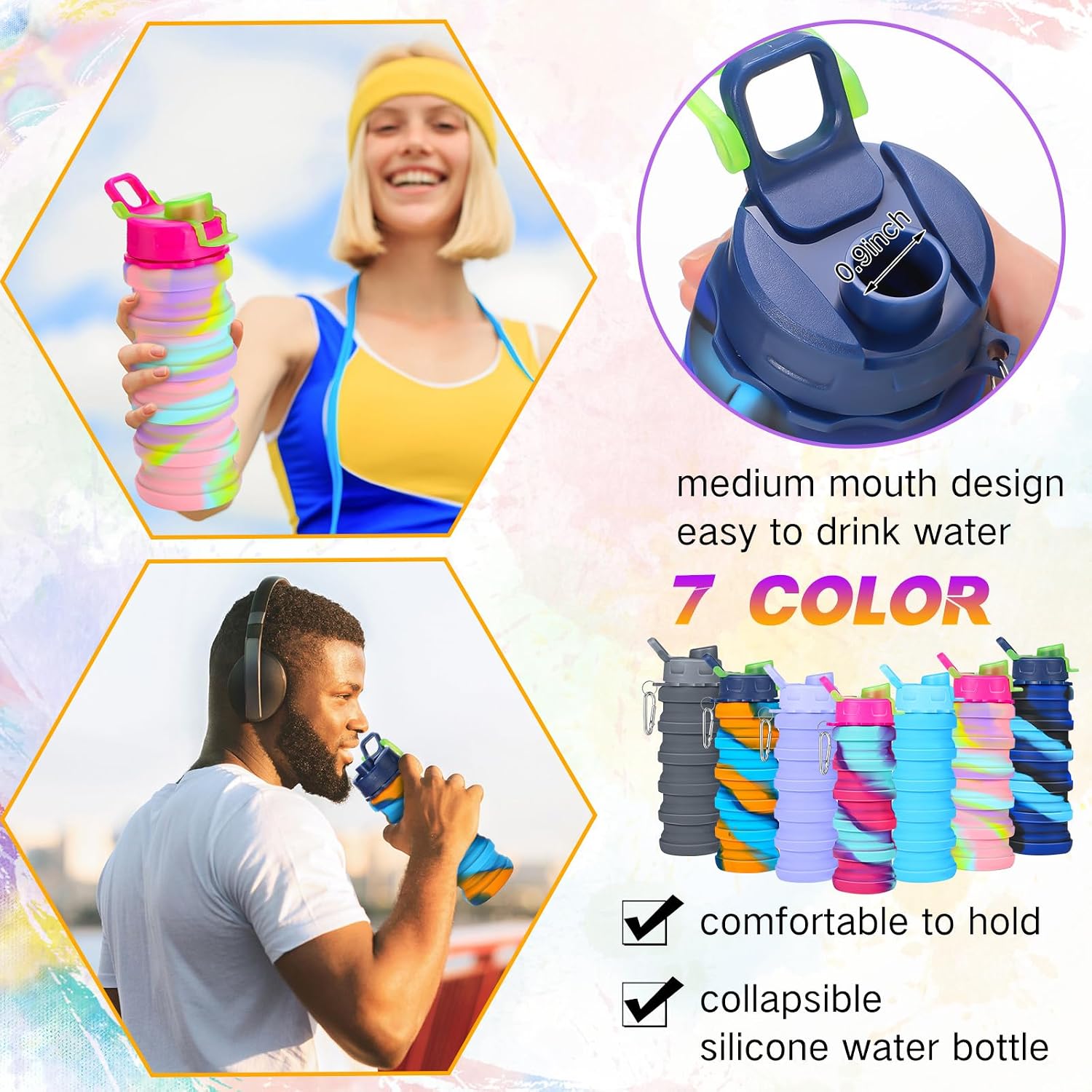 Sunnyray 20 Pack Collapsible Water Bottles Bulk Foldable Water Bottles 17oz Silicone Portable Leak Proof Reusable Sports with Clip for Travel Hiking Camping Outdoor (Camouflage)