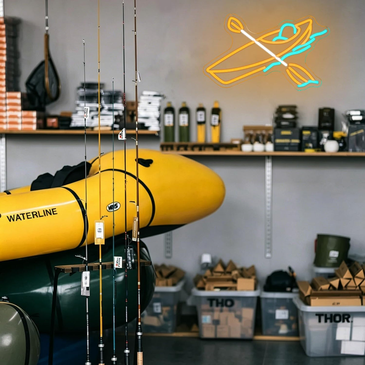 Kayak Neon Sign for Wall Decor Boat Neon Sign Sailboat Neon Light Sign Colorful LED Neon Light Dimmable Neon Signs for Man Cave Lake House Bar Wall Decor Gift for Kayakers & Outdoor Lovers