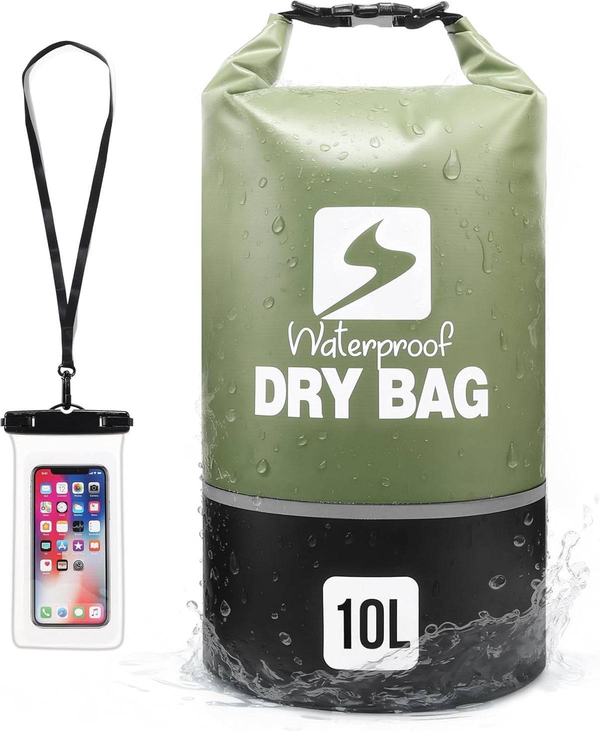 Soulsfeng Waterproof Dry Bag Backpack, Roll Top Floating Dry Storage Bag with Phone Case, Lightweight Dry Sack for Kayaking, Boating, Beach, Travel, Camping 20L, Black