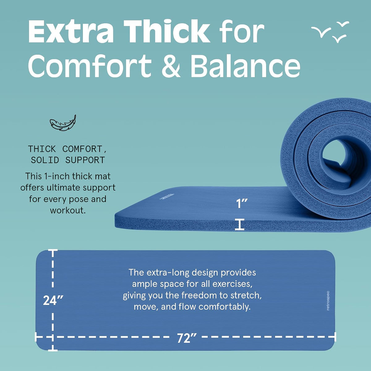 Retrospec Solana Yoga Mat 1" Thick w/Nylon Strap for Men & Women - Non Slip Exercise Mat for Home Yoga, Pilates, Stretching, Floor & Fitness Workouts