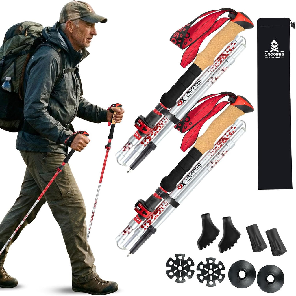 Cork Grip Collapsible Hiking Poles, Trekking Poles for Hiking, Lightweight