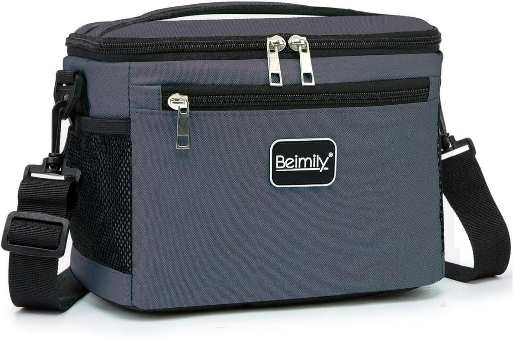 BEIMILY Lunch Box for Men/Women,Small Insulated Lunch Bag,Reusable LunchBox for work Picnic Hiking Beach,Leakproof Soft Cooler Tote Bag Organizer with Adjustable Shoulder Strap for Adults(Gray)