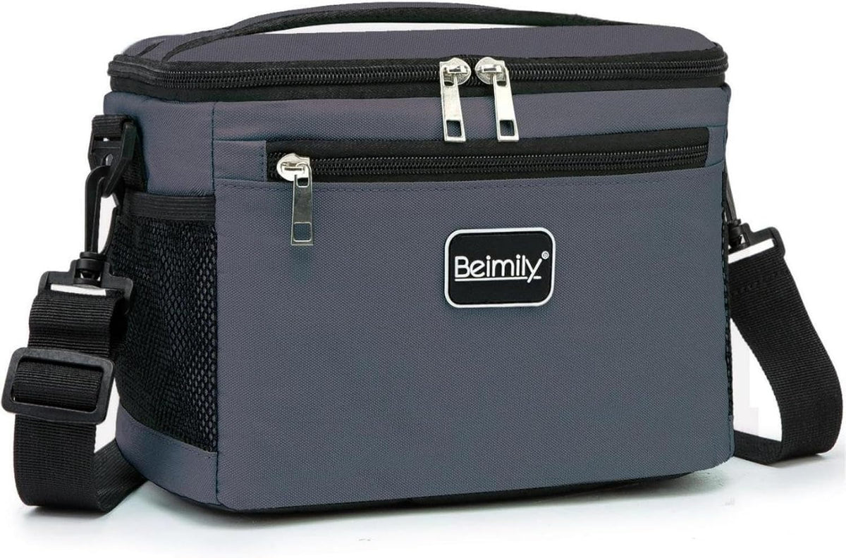 BEIMILY Lunch Box for Men/Women,Small Insulated Lunch Bag,Reusable LunchBox for work Picnic Hiking Beach,Leakproof Soft Cooler Tote Bag Organizer with Adjustable Shoulder Strap for Adults(Gray)