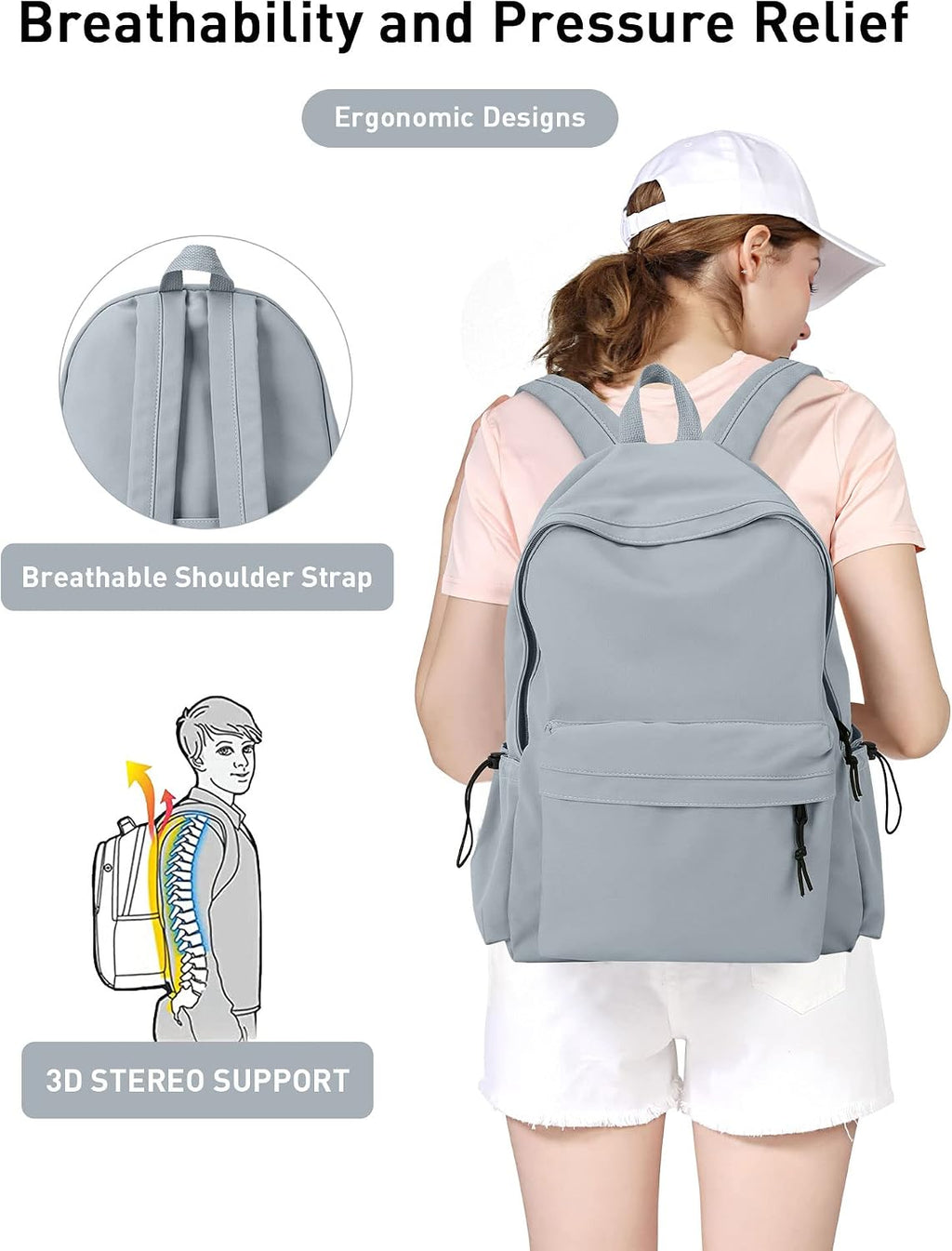 BJLFS Blue Simple School Backpack for Girls Boys, Waterproof Bookbag for Women Men, College Student School Bag, Lightweight Travel Rucksack Casual Daypack, Laptop Backpacks