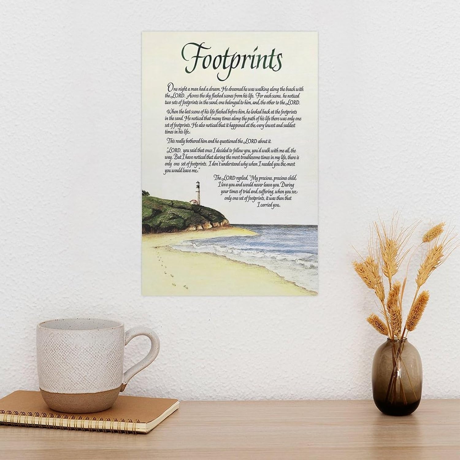 Footprints in the Sand Religious Canvas Wall Art Posters, Inspirational Beach Sunset Poem Print Poster (Unframed 20x30inch, Footprints(5))