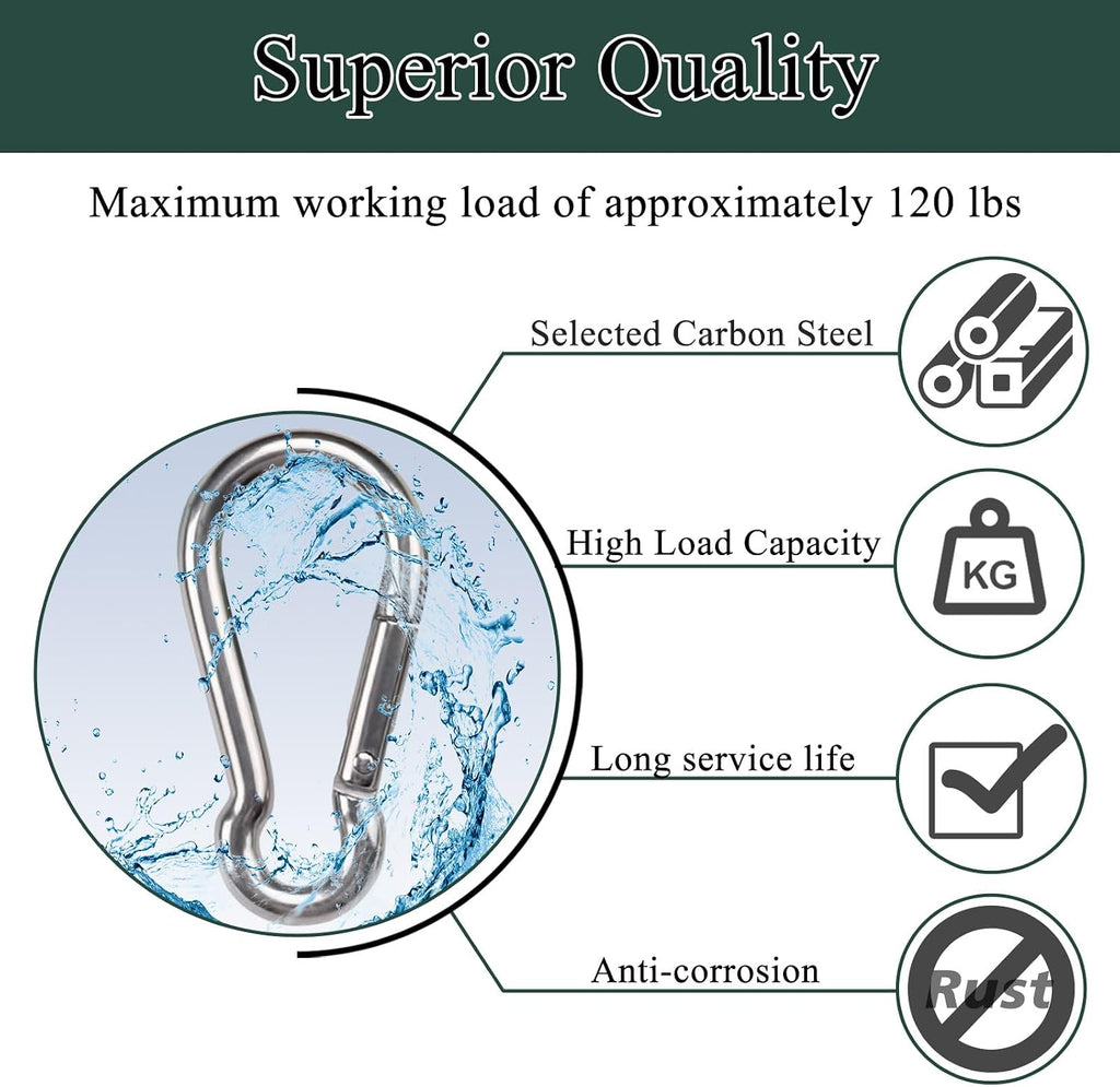 Spring Snap Hook Carabiners, Carabiner Clip, Heavy Duty Galvanized Steel Spring Clip, Quick Link Key Chain for Swing Hammock Gym Outdoor, Holding Capacity