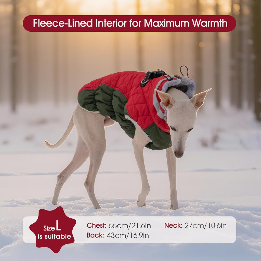 FUAMEY Dog Winter Coat Fleece Warm Small Dog Coat with Harness Built in