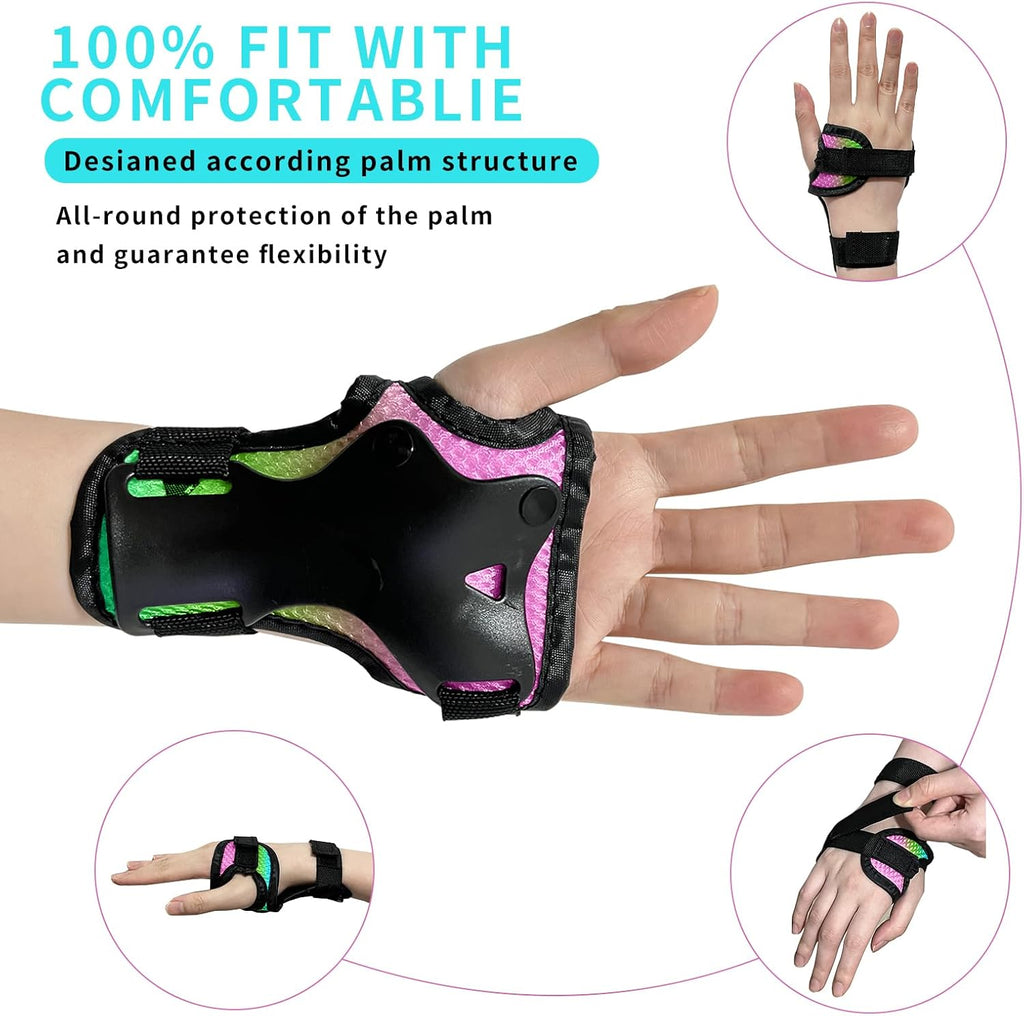 Skateboard Pads for Kids,Elbow Pads and Wrist Guards Protective Gear,Strong Double Straps&Adjustable Easy-Fix Clips for Skateboarding,Rollerblading,Scooters,Bicycle