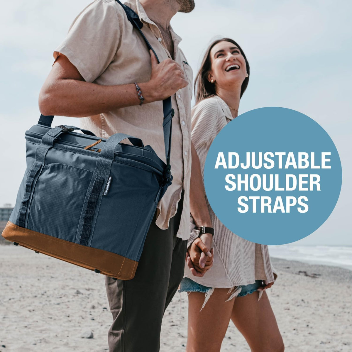 CleverMade 50 Can Pacifica Collapsible Cooler, Ocean/Cognac