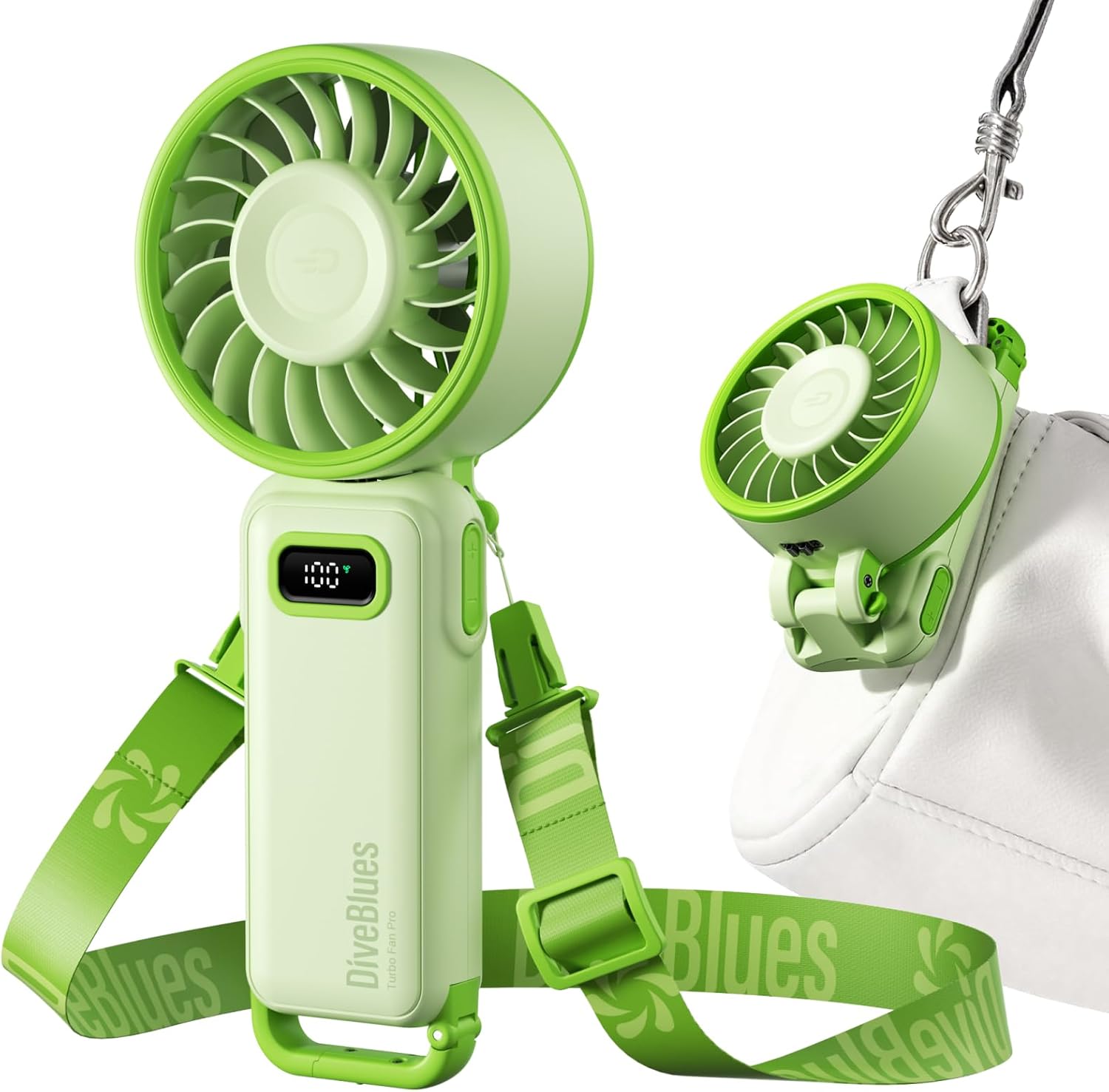 Diveblues Portable Turbo Fan, 100 Speed Handheld Fan with Strong Airflow, Foldable 4 in 1 Personal Fan for Neck, Desk & Travel, USB-C Rechargeable, Lightweight for Summer, Concerts & Outdoor Use