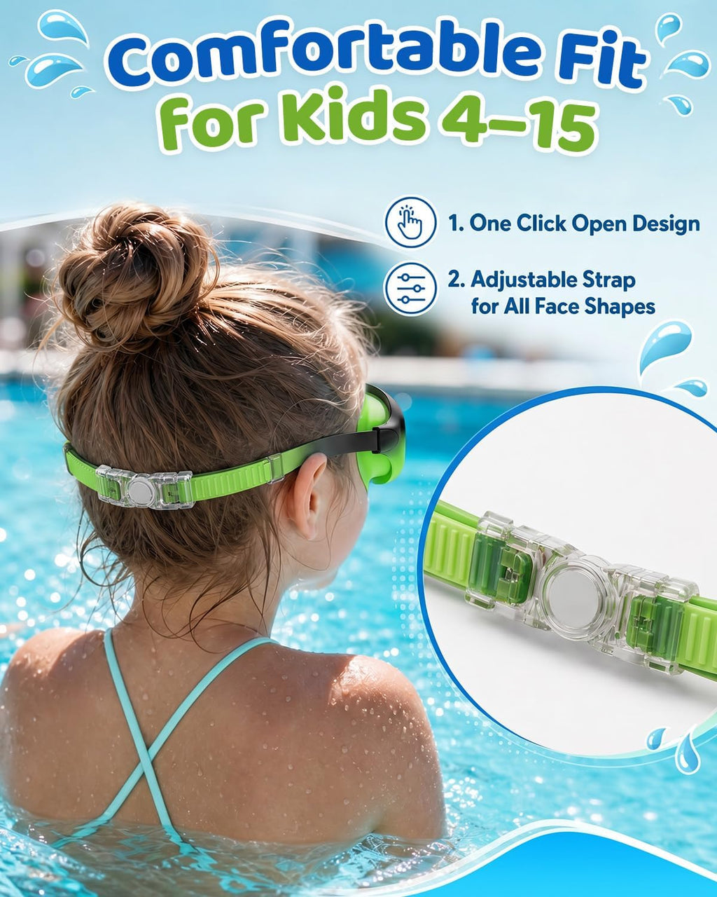 Kids Swim Goggles 2 Pack, Anti Fog No Leak UV Protection Ages 4-15
