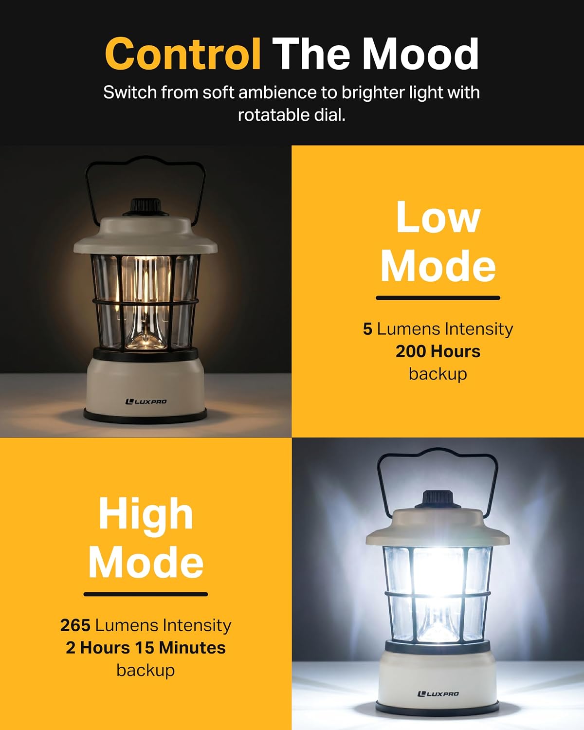 LUXPRO Retro Outdoor Lantern, Battery Lamp Camping Lantern LED Light, Beige