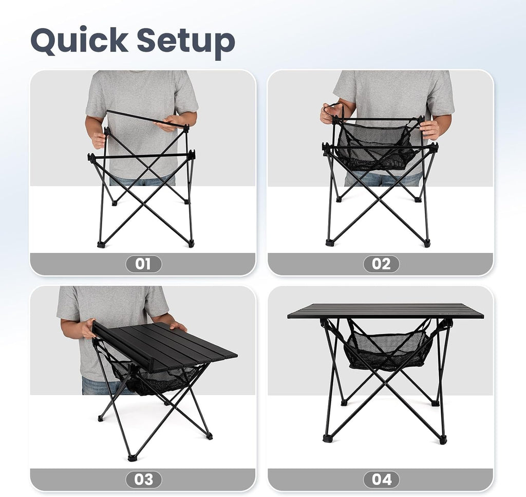 ONETIGRIS Portable Camping Table, Lightweight Beach Table with Storage Net & Carry Bag, Camping Side Table for Outdoor Cooking, Hiking, Fishing, Picnic, Travel