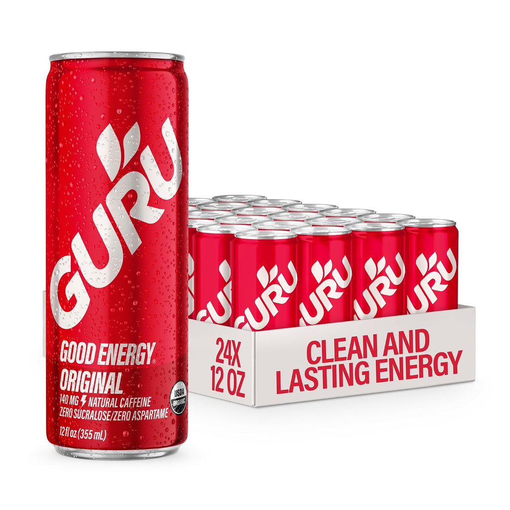 GURU Organic Energy Drink, Original, Natural Caffeine, 12 Fl Oz, 24 Pack