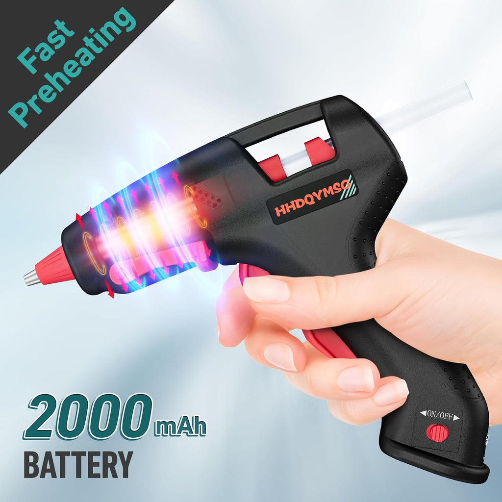 Cordless Hot Glue Gun, 20W Hot Glue Gun with 30PCS Premium Glue Sticks & 1m USB-C Cable, 2000mAh Built-in Battery Suitable for School Craft, Home Repair, DIY (Cordless) (Black)