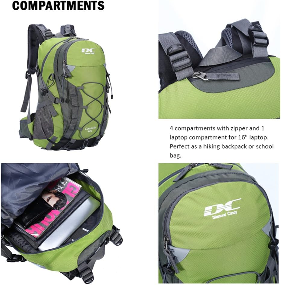 Diamond Candy 40L Hiking Backpack Waterproof Daypack for Men and Women