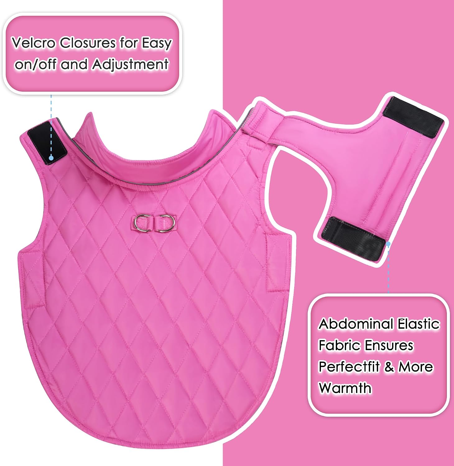 Mile High Life Dog Warm Coat, Small Dog Winter Jacket Windproof Water Resistant Cold Weather Coats Cozy Snow Jacket Vest for Puppies (Hot Pink, Medium Chest 17.3")
